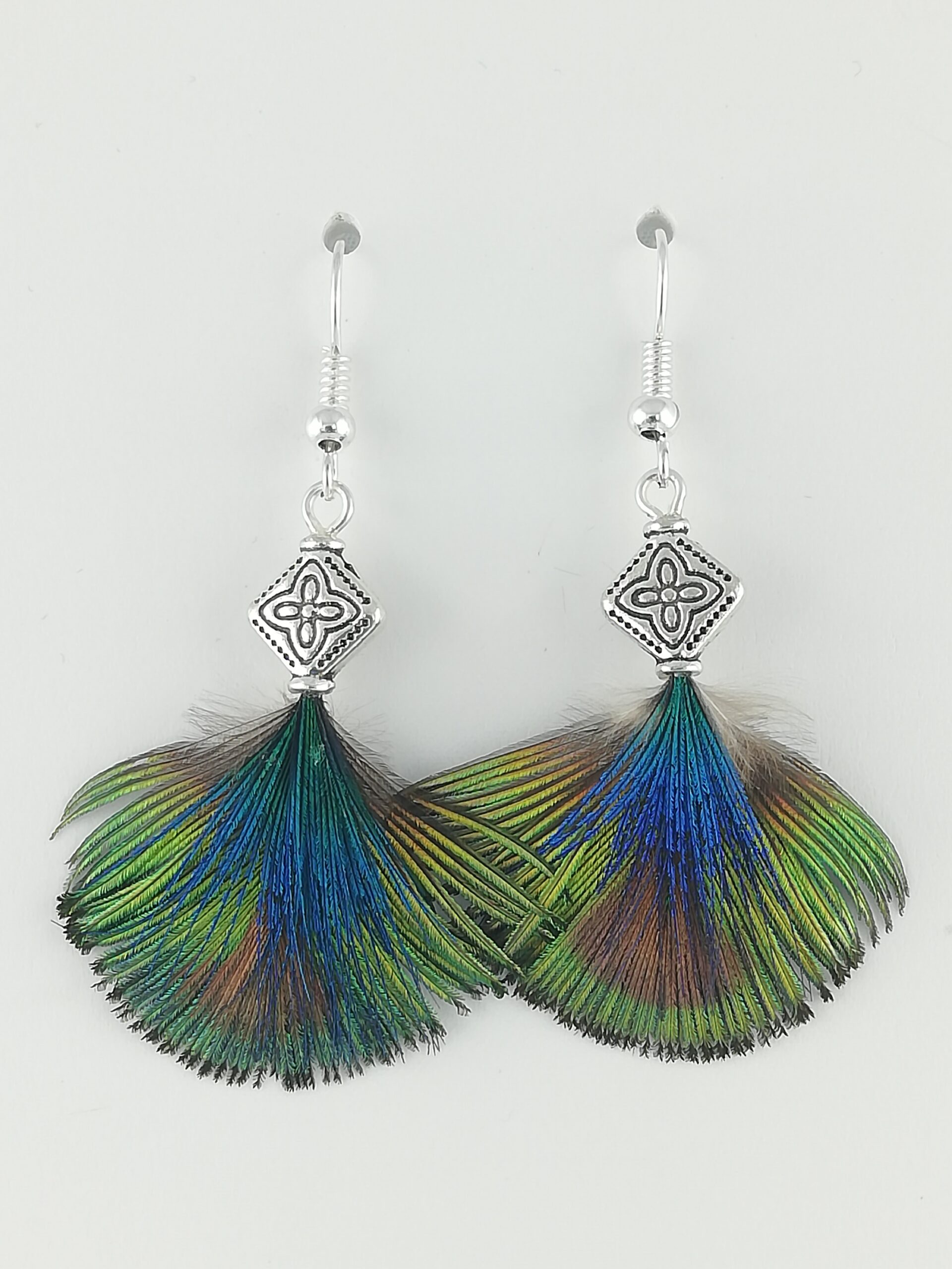 Boucles d’oreilles en plumes de paon