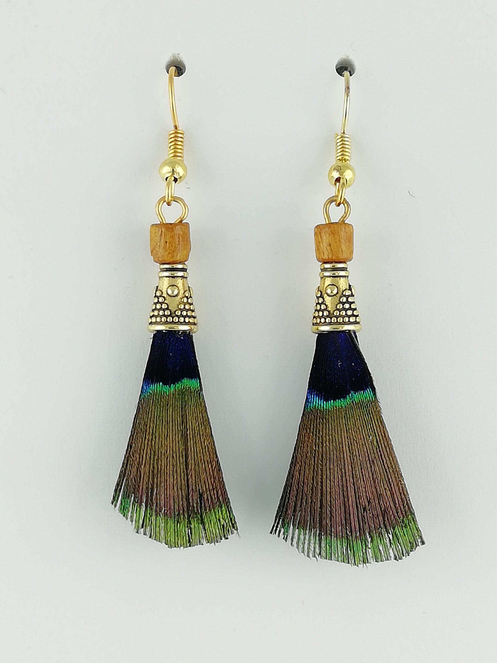 Boucles d’oreilles en plumes de paon