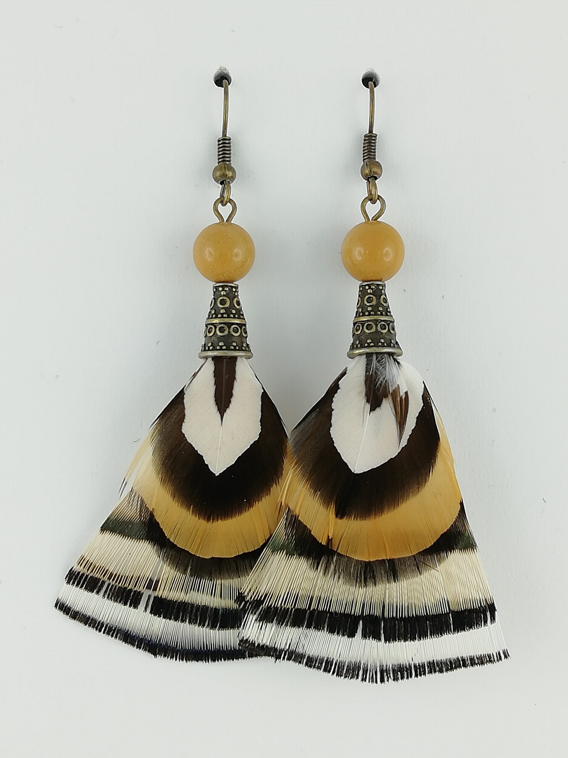 Boucles d'oreilles en plumes de faisan Lady amherst et faisan de Colchide