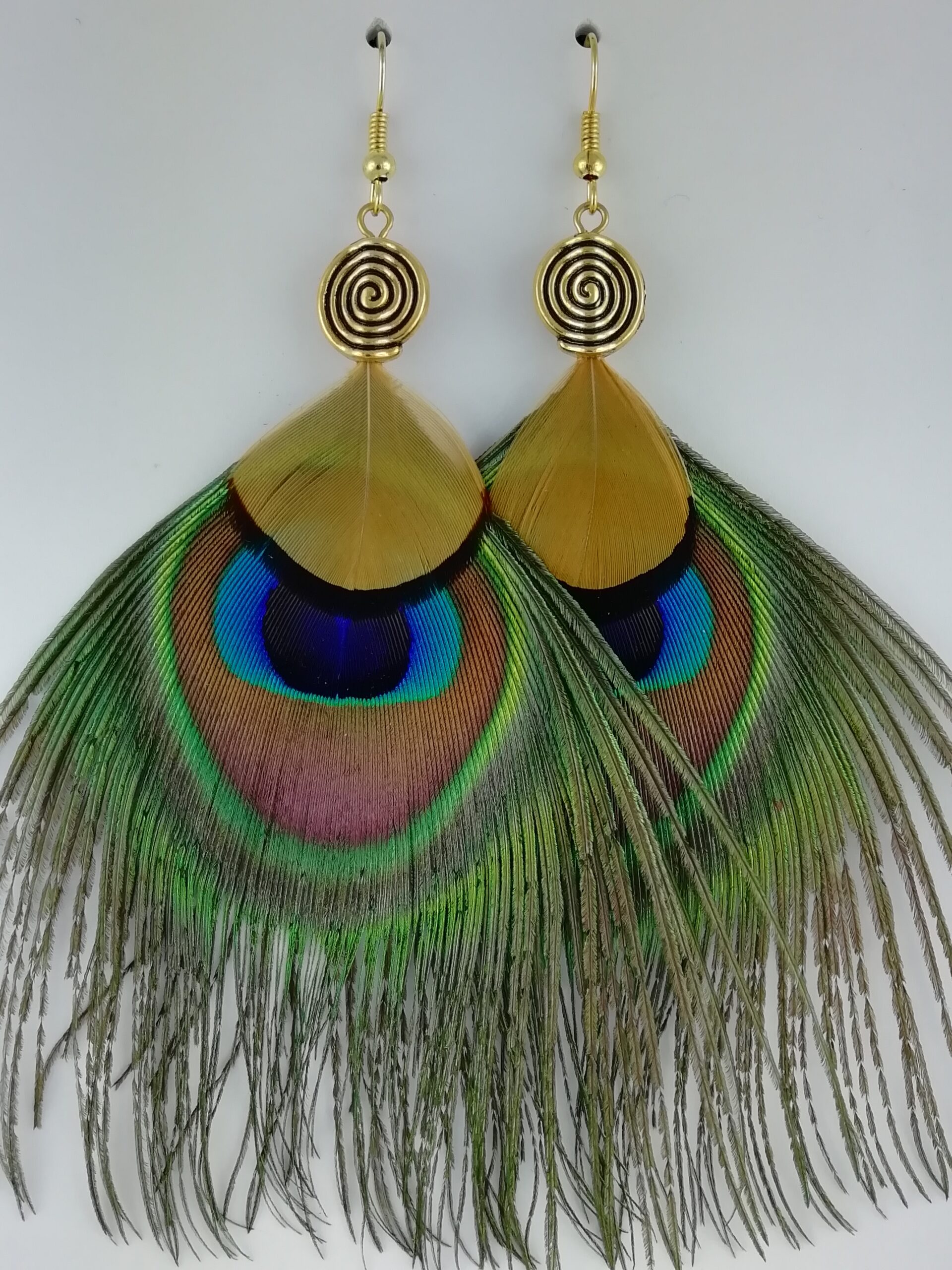 Boucles d'oreilles en plumes de paon et plumes de faisan commun