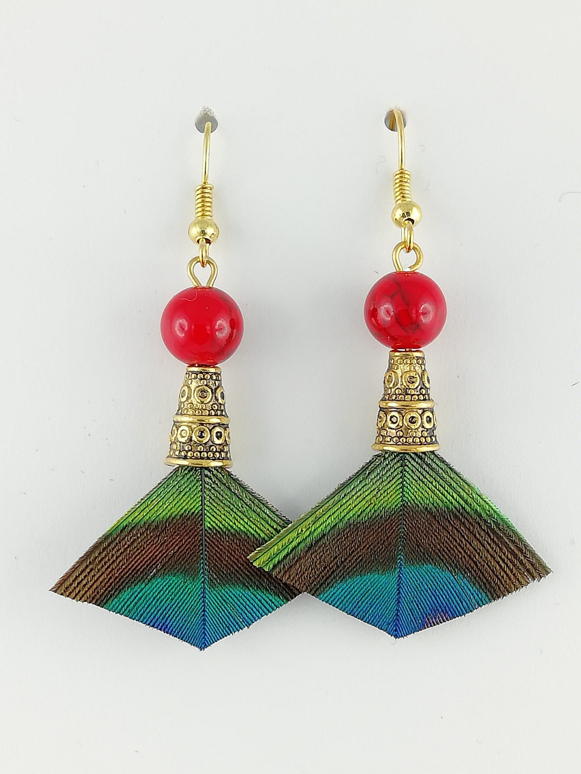 Boucles d'oreilles en plumes de paon