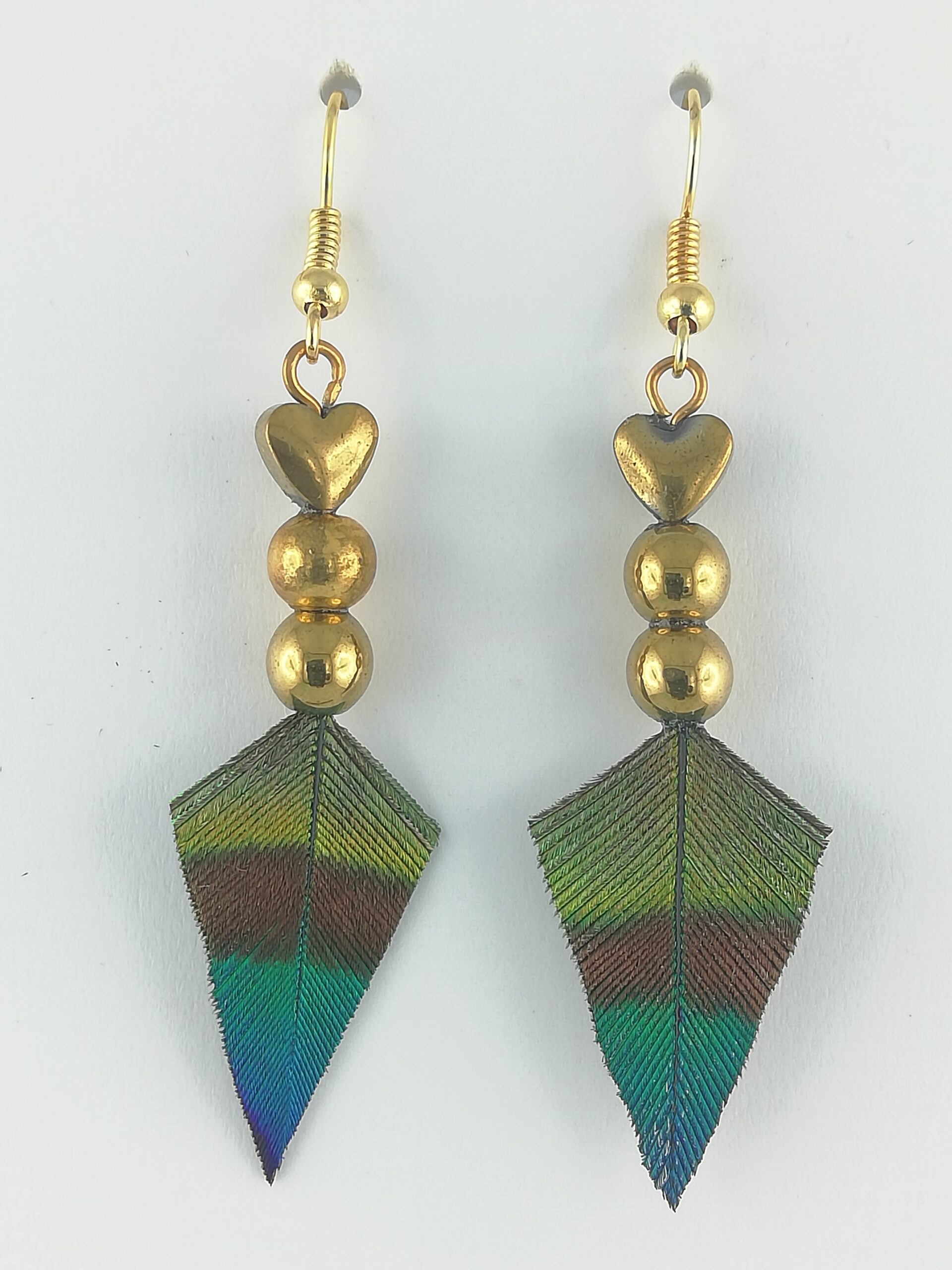 Boucles d'oreilles flèches en plumes de paon