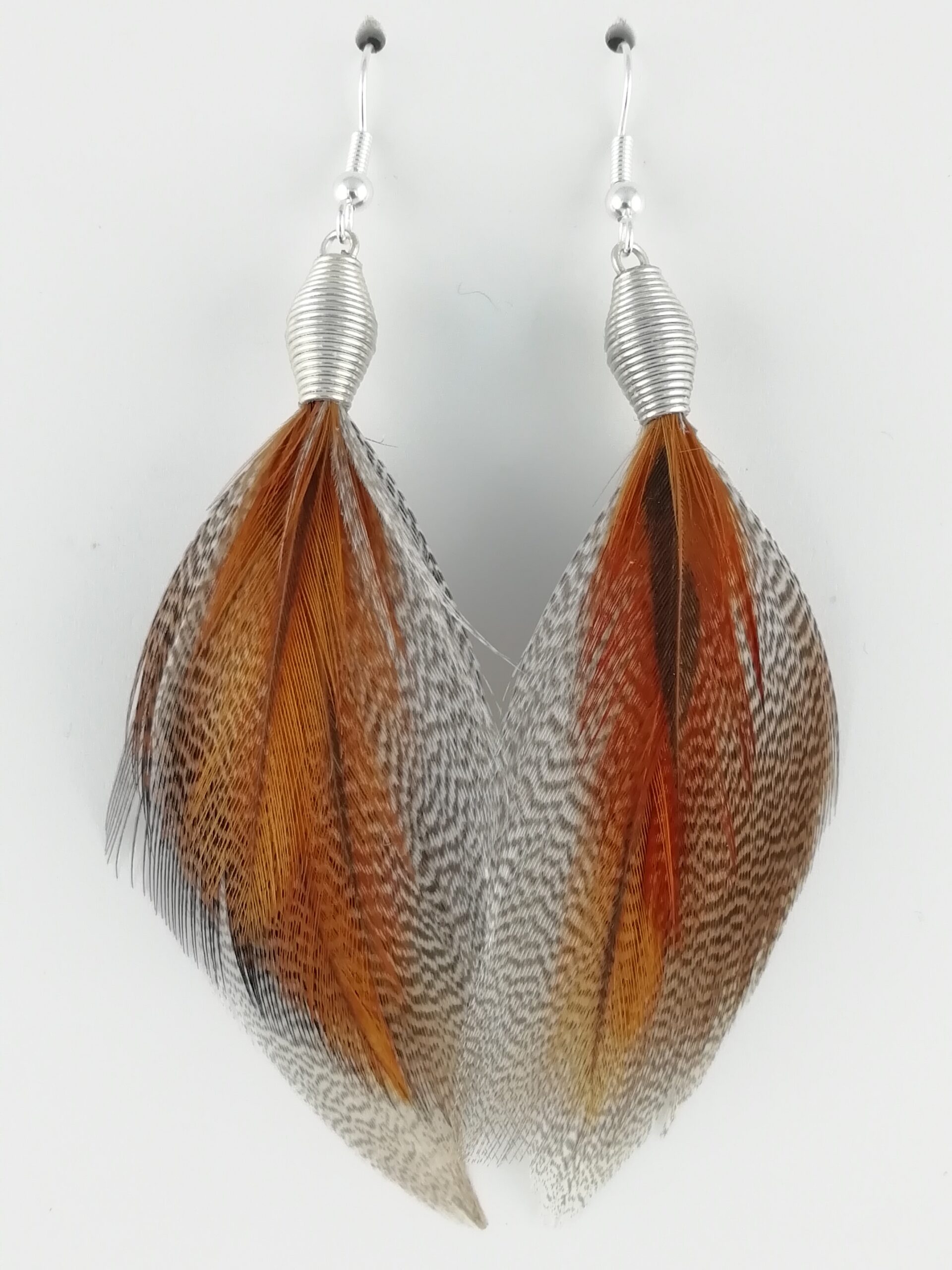 Boucles d’oreilles en plumes de canard mandarin et de coq brahma