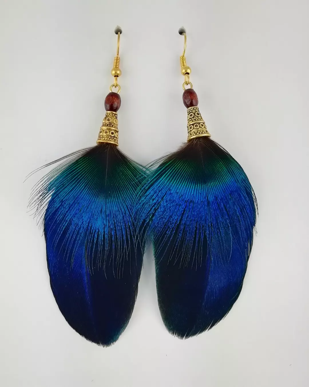 Boucles d'oreilles en plumes de paon