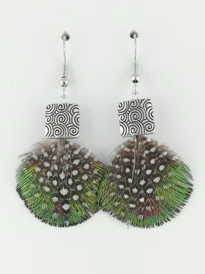 Boucles d’oreilles en plumes de paon et plumes de pintade