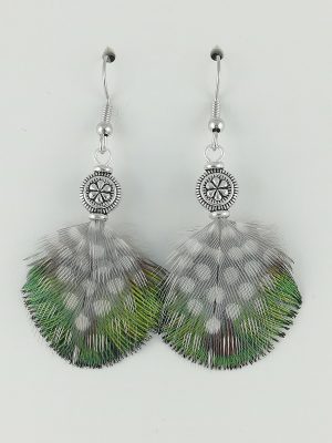 Boucles d’oreilles en plumes de paon et plumes de pintade bleue