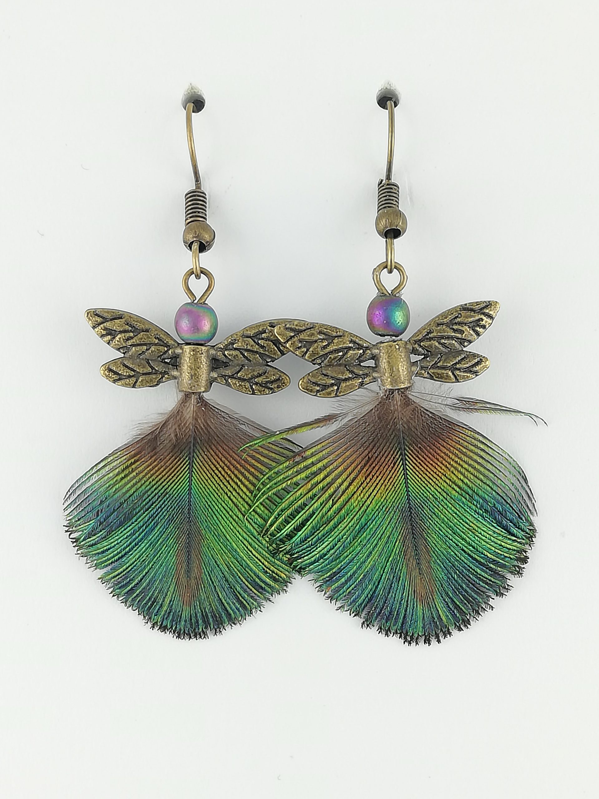 Boucles d’oreilles en plumes de paon