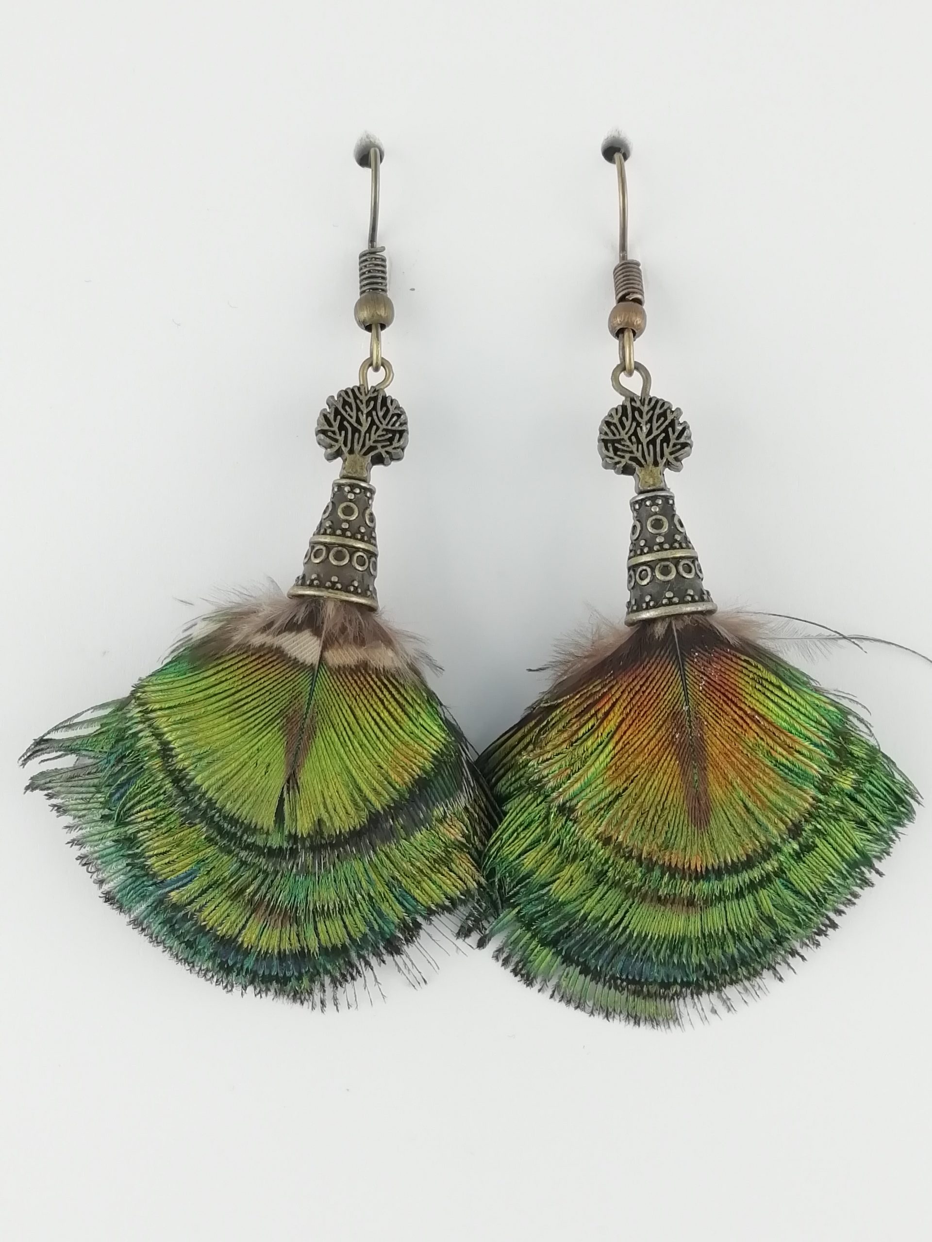 Boucles d'oreilles en Plumes "éventail" de paon