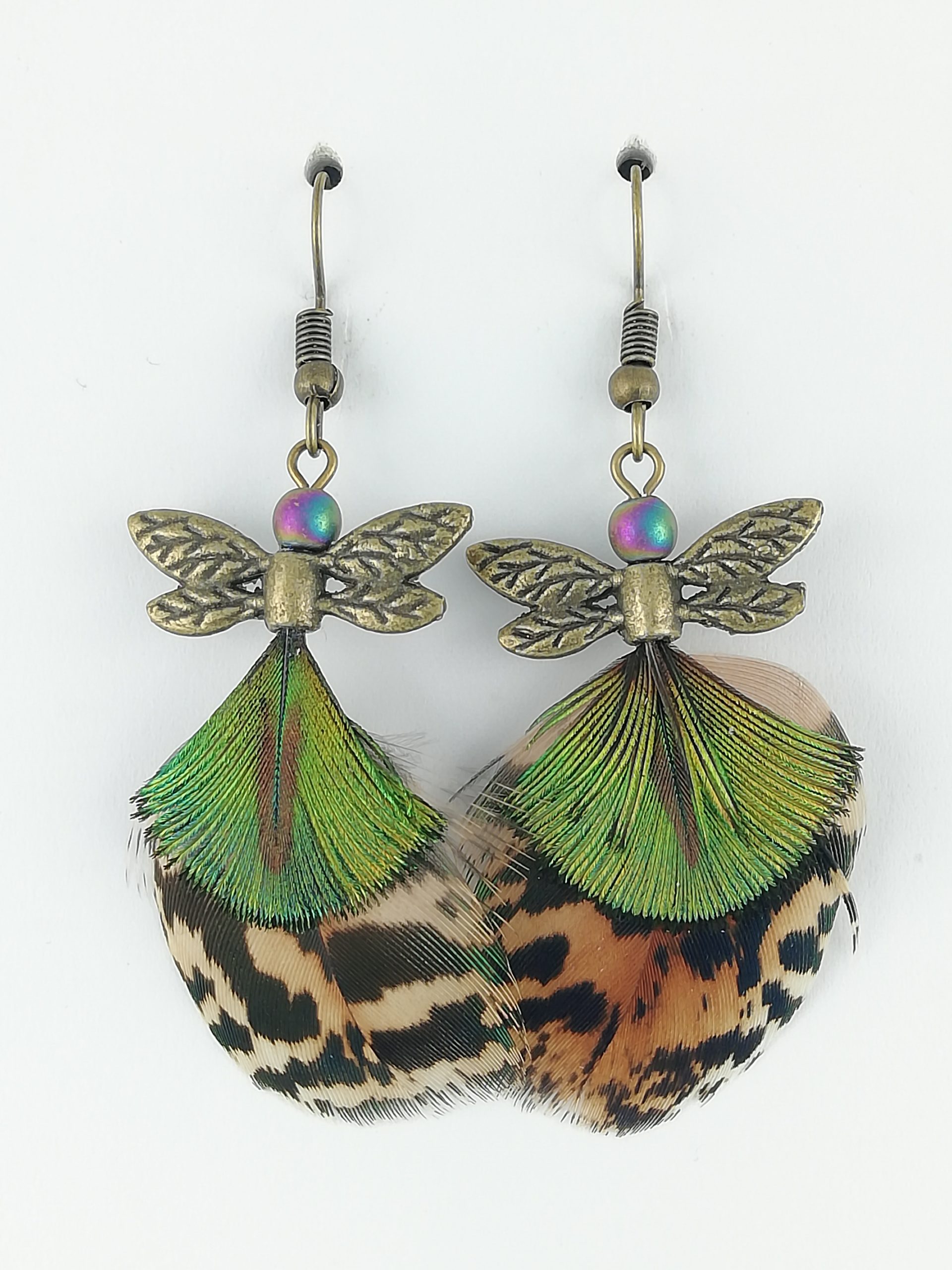 Boucles d’oreilles en plumes de paon