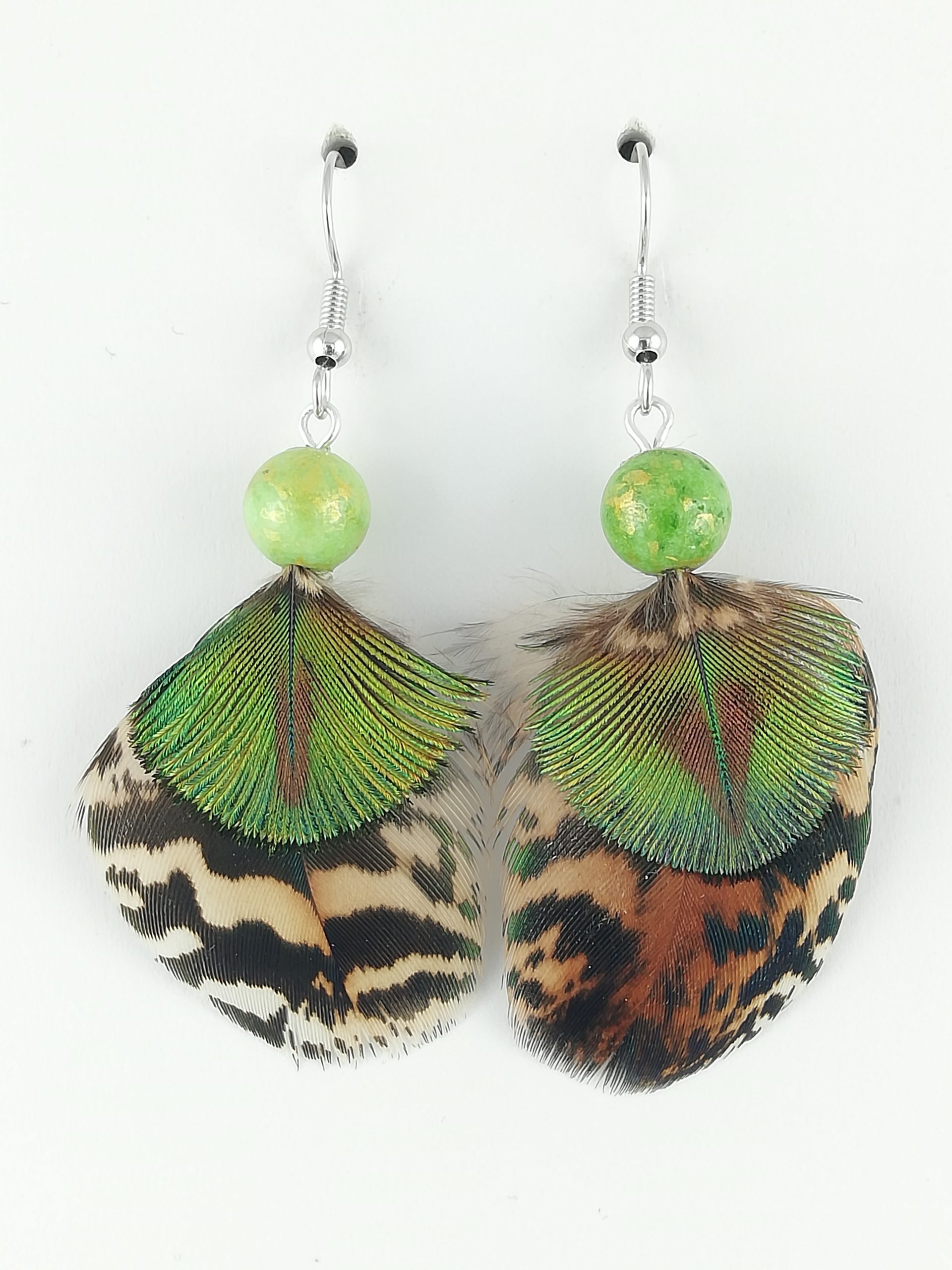 Boucles d’oreilles en plumes de paon
