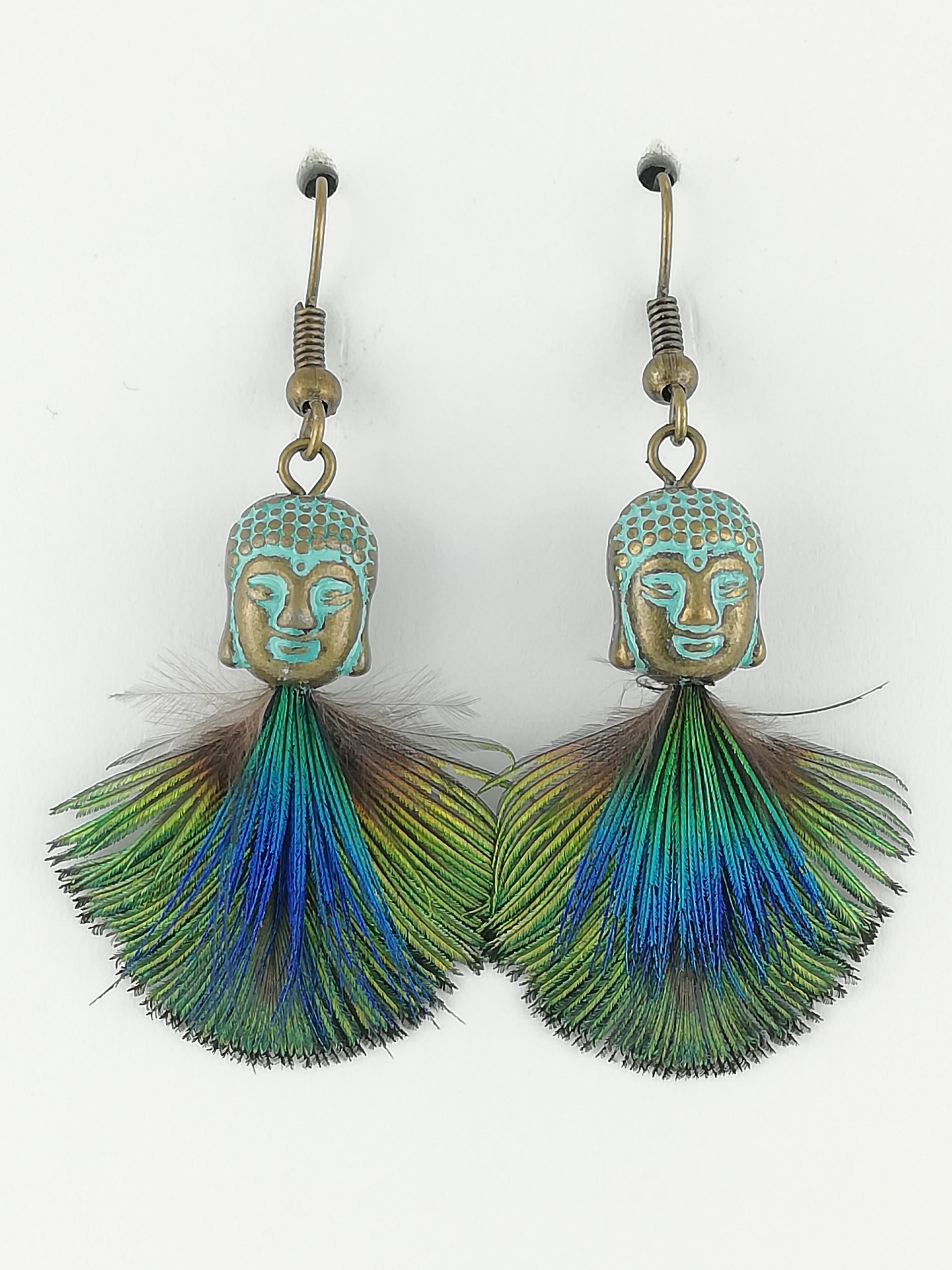 Boucles d’oreilles en plumes de paon