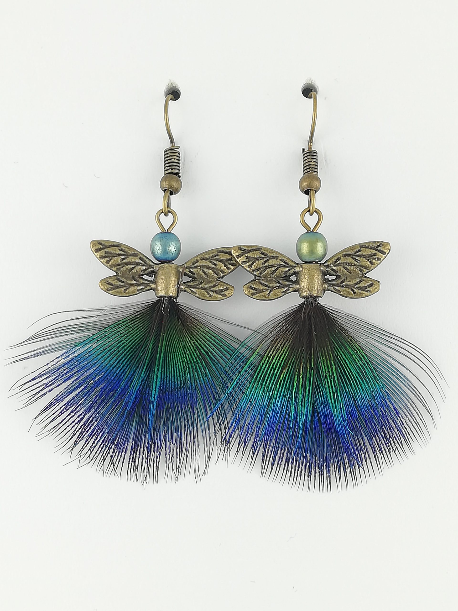 Boucles d’oreilles en plumes de paon