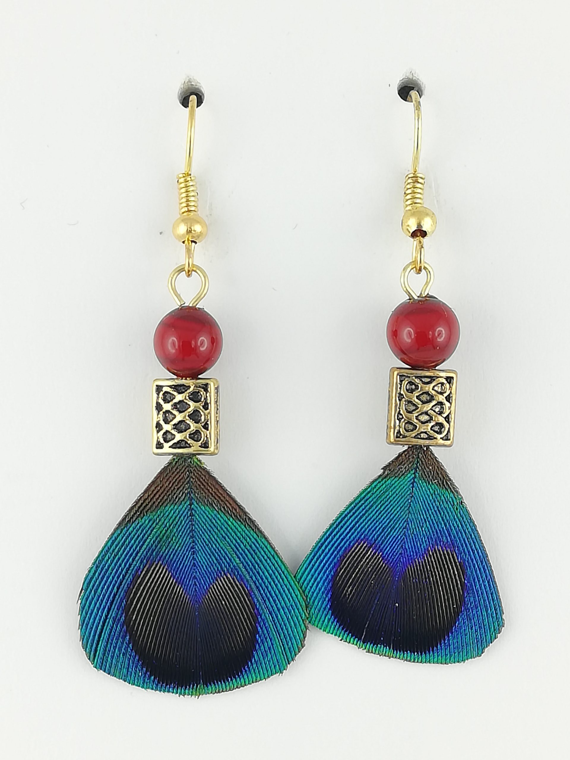 Boucles d'oreilles en plumes de paon