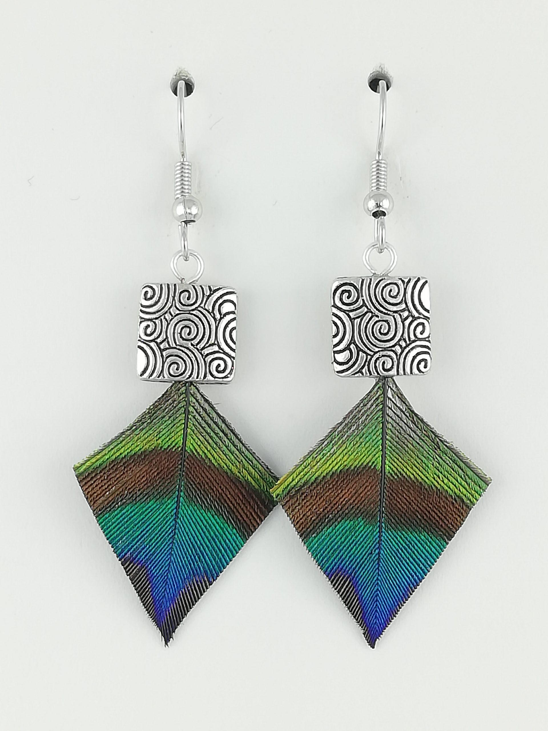 Boucles d'oreilles en plumes de paon