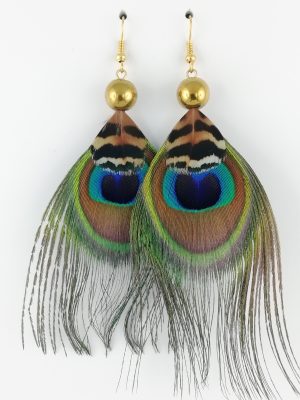 Boucles d'oreilles en plumes de paon