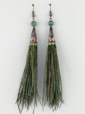Boucles d'oreilles en barbules d'ocelle de paon