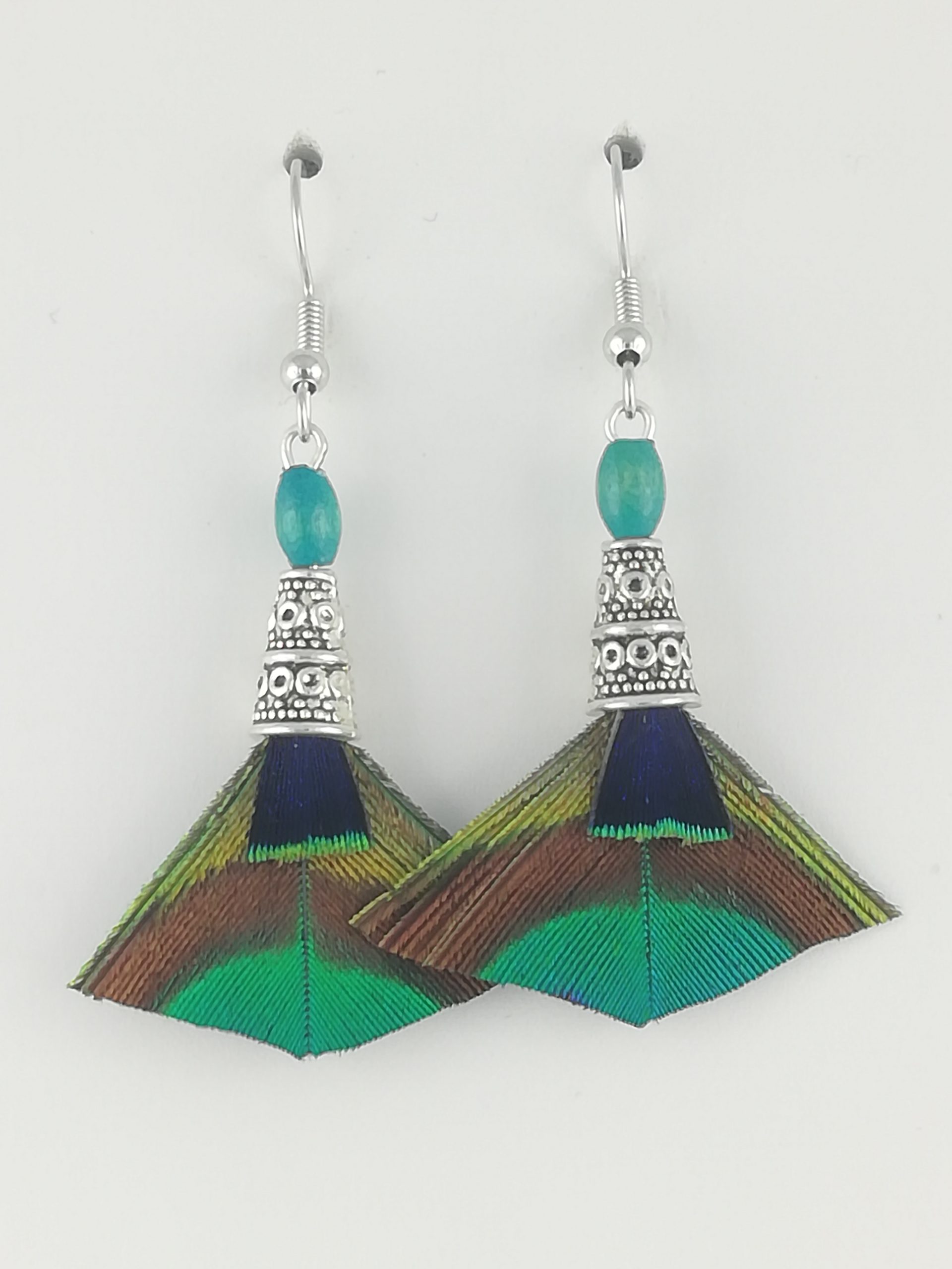 Boucles d’oreilles en plumes de paon