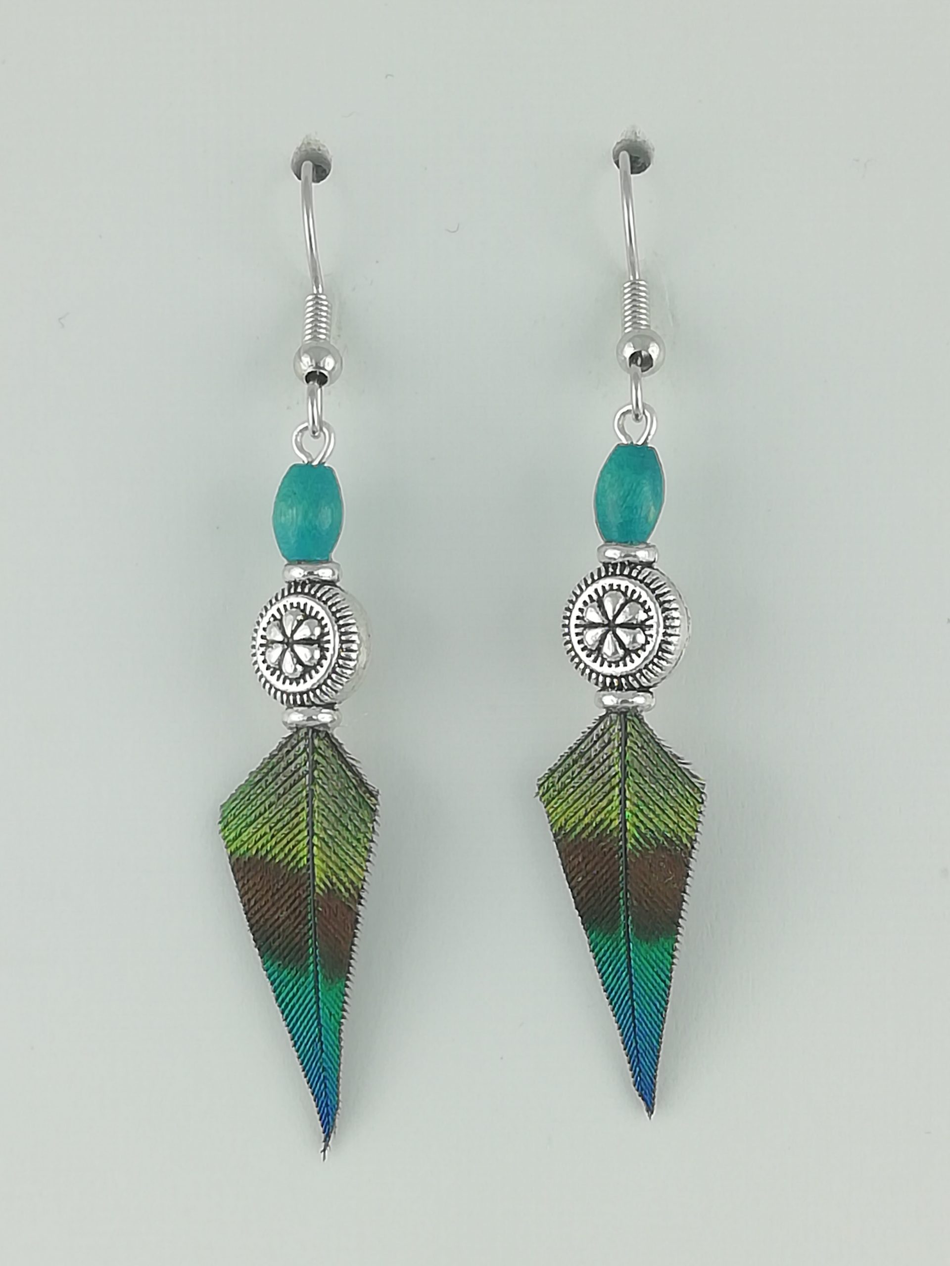 Boucles d’oreilles en plumes de paon