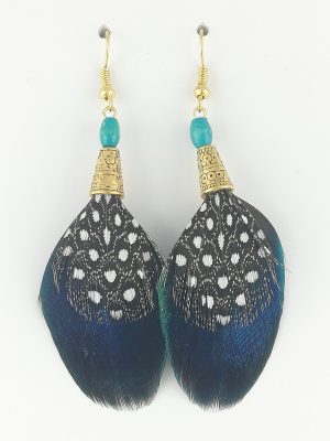 Boucles d’oreilles en plumes de paon et de pintade