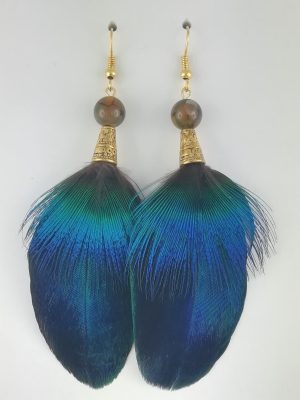 Boucles d'oreilles en plumes de paon