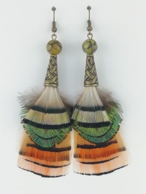 Boucles d'oreilles en plumes de paon, de faisan Lady amherst et faisan doré