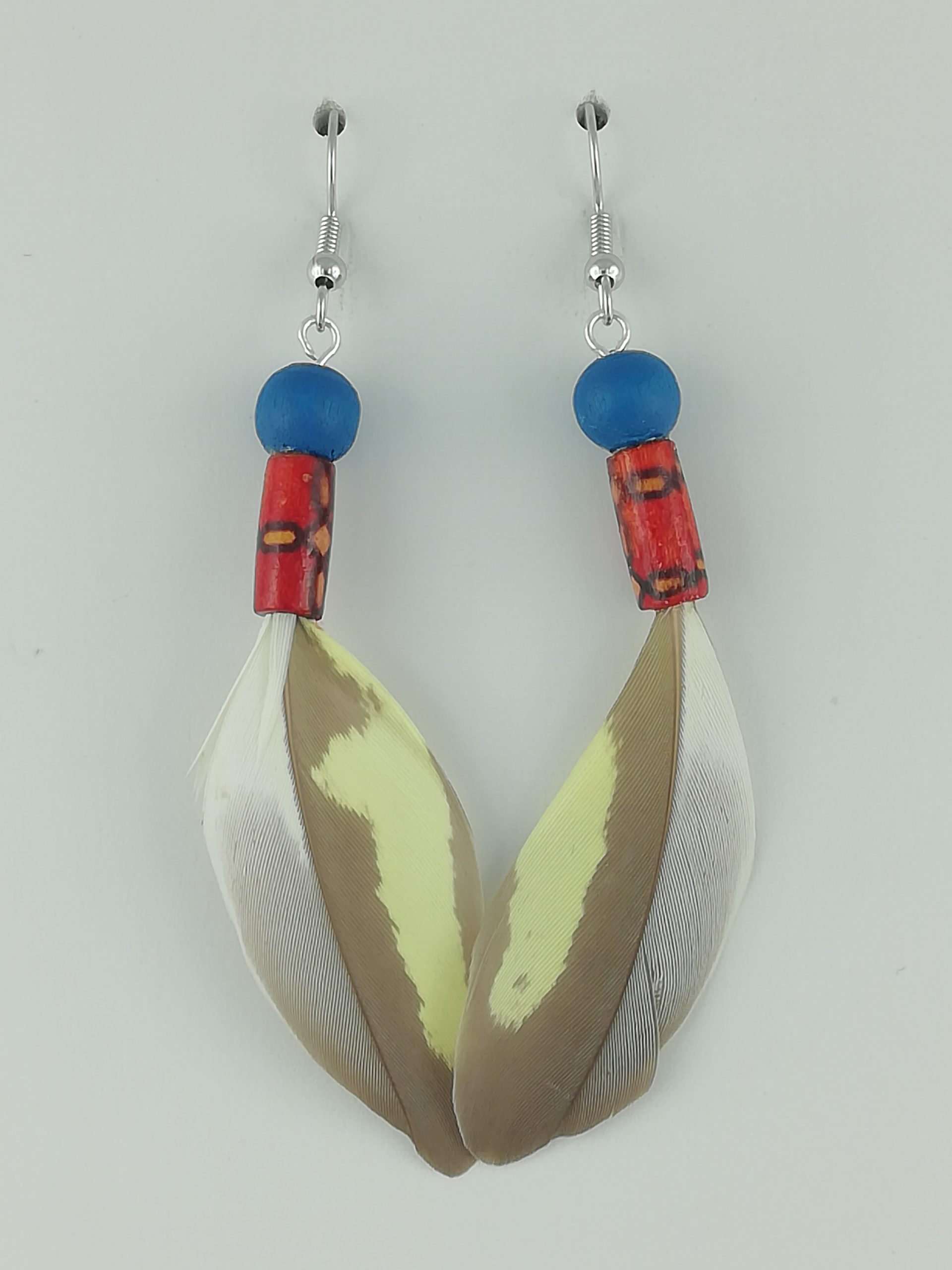 Boucles d’oreilles en plumes d’une perruche calopsitte