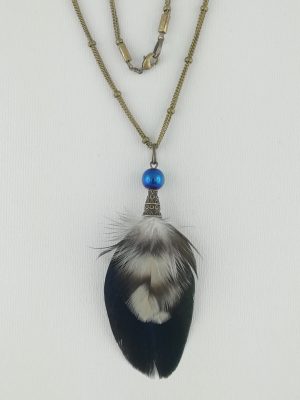 Collier en plume de paon et plume de coq