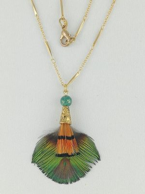 Collier en plume de paon et Faisan doré