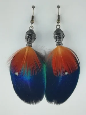 Boucles d’oreilles en plumes de paon et tragopan