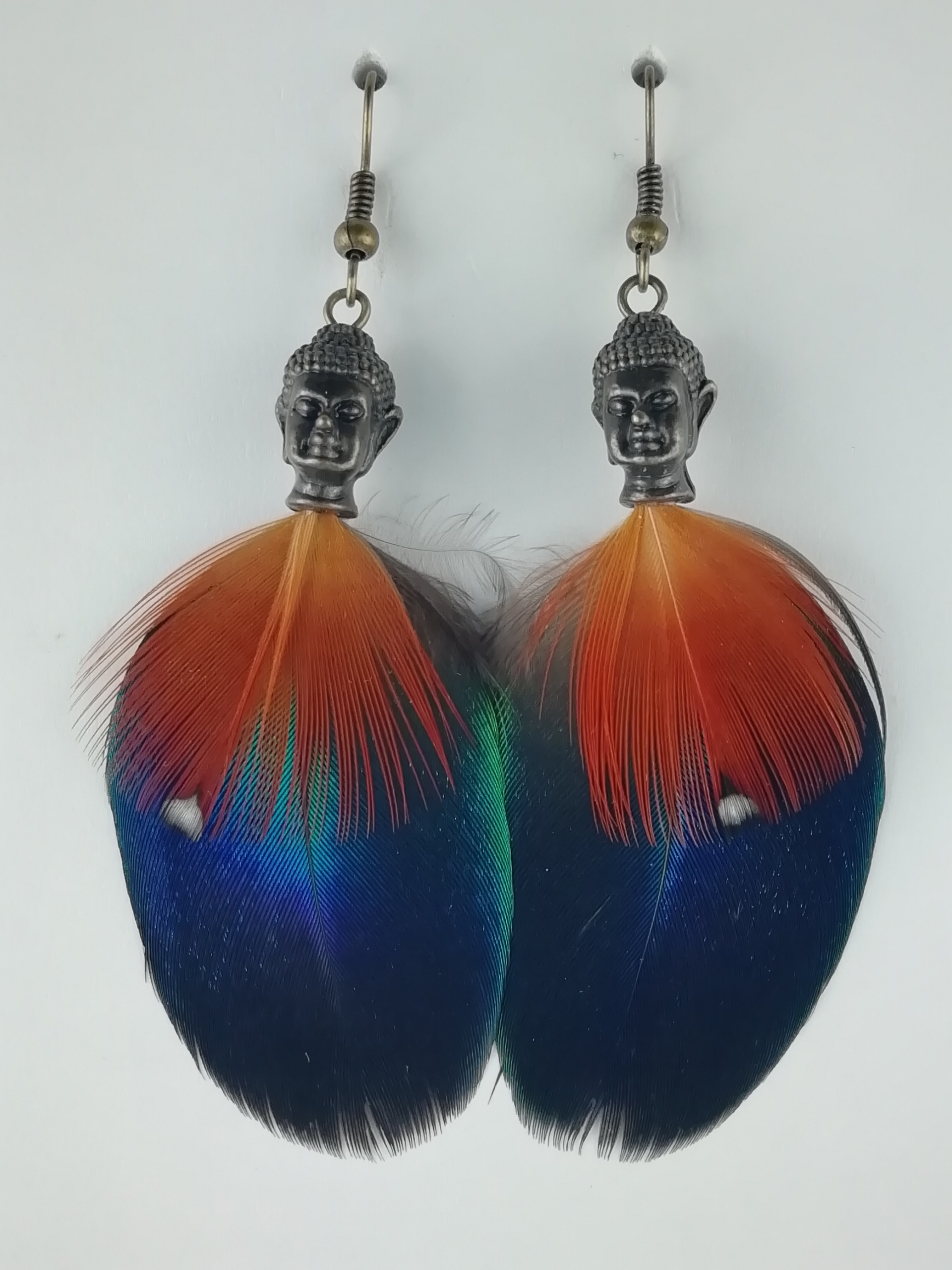 Boucles d’oreilles en plumes de paon et tragopan