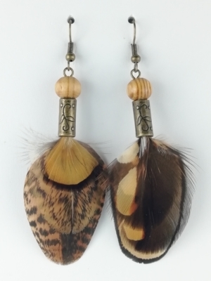 Boucles d'oreilles en plumes de faisan de colchide et de poule faisane