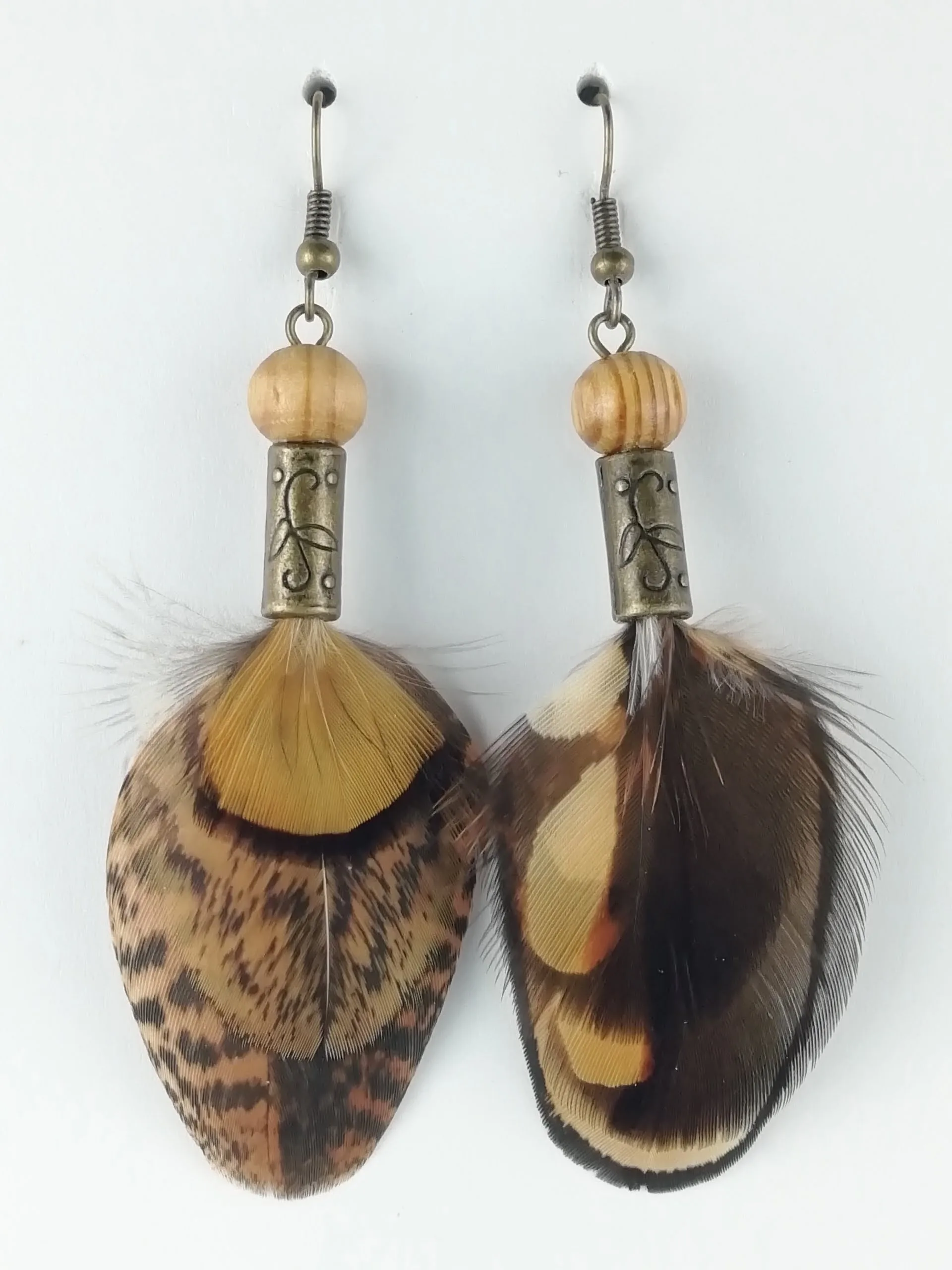 Boucles d'oreilles en plumes de faisan de colchide et de poule faisane