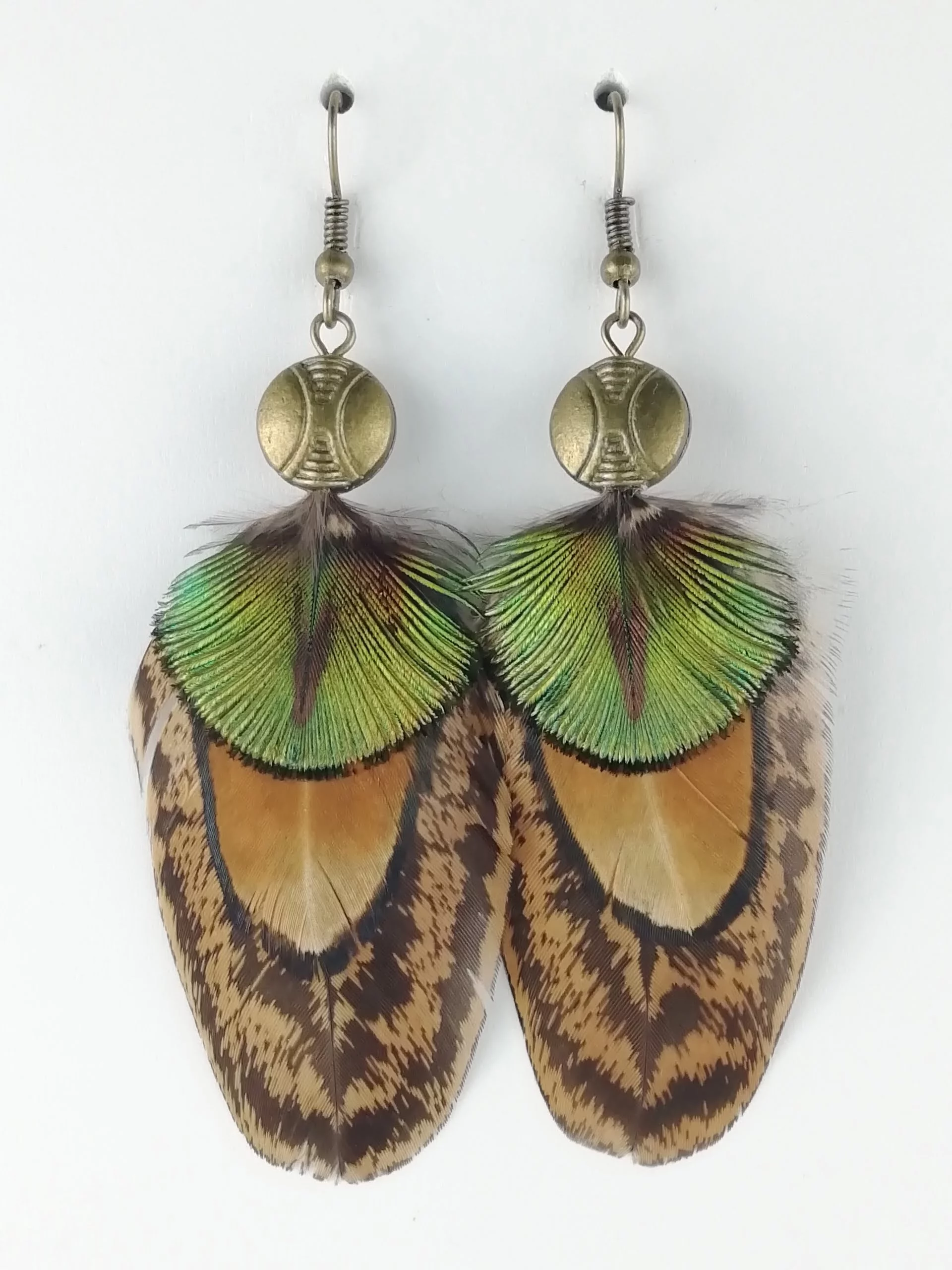 Boucles d'oreilles en plumes de paon et de poules