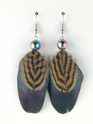 Boucles d'oreilles en plumes de poule faisane et de coq