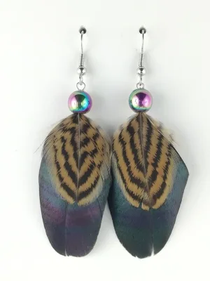 Boucles d'oreilles en plumes de poule faisane et de coq