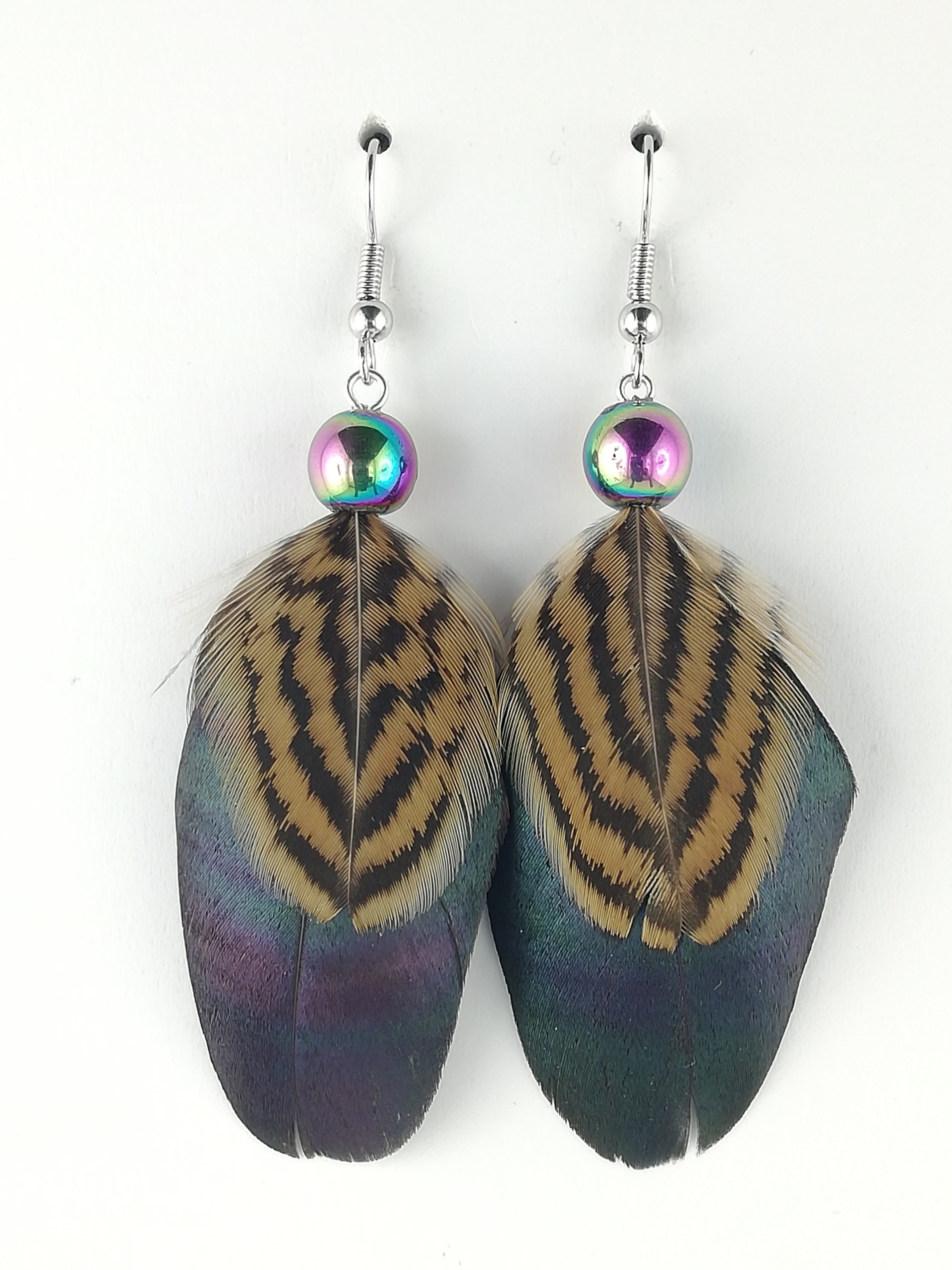 Boucles d'oreilles en plumes de poule faisane et de coq