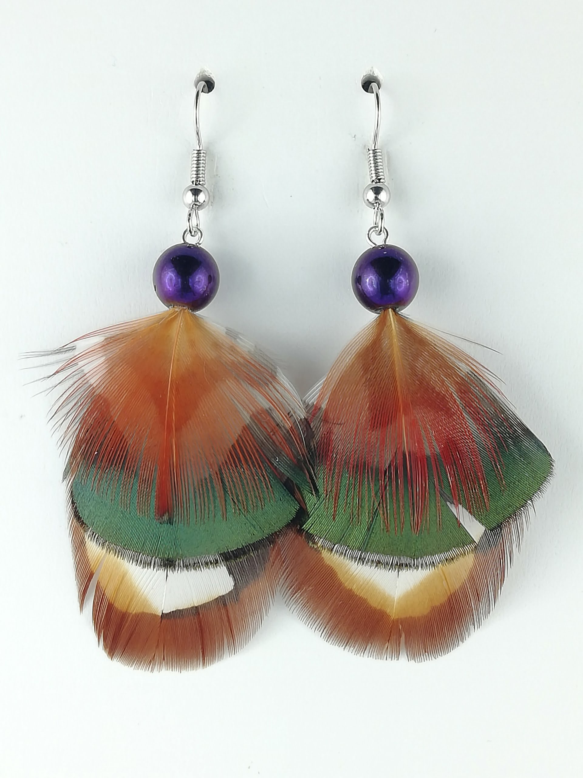 Boucles d'oreilles en plumes de faisan de Colchide, faisan Lady Amherst et tragopan