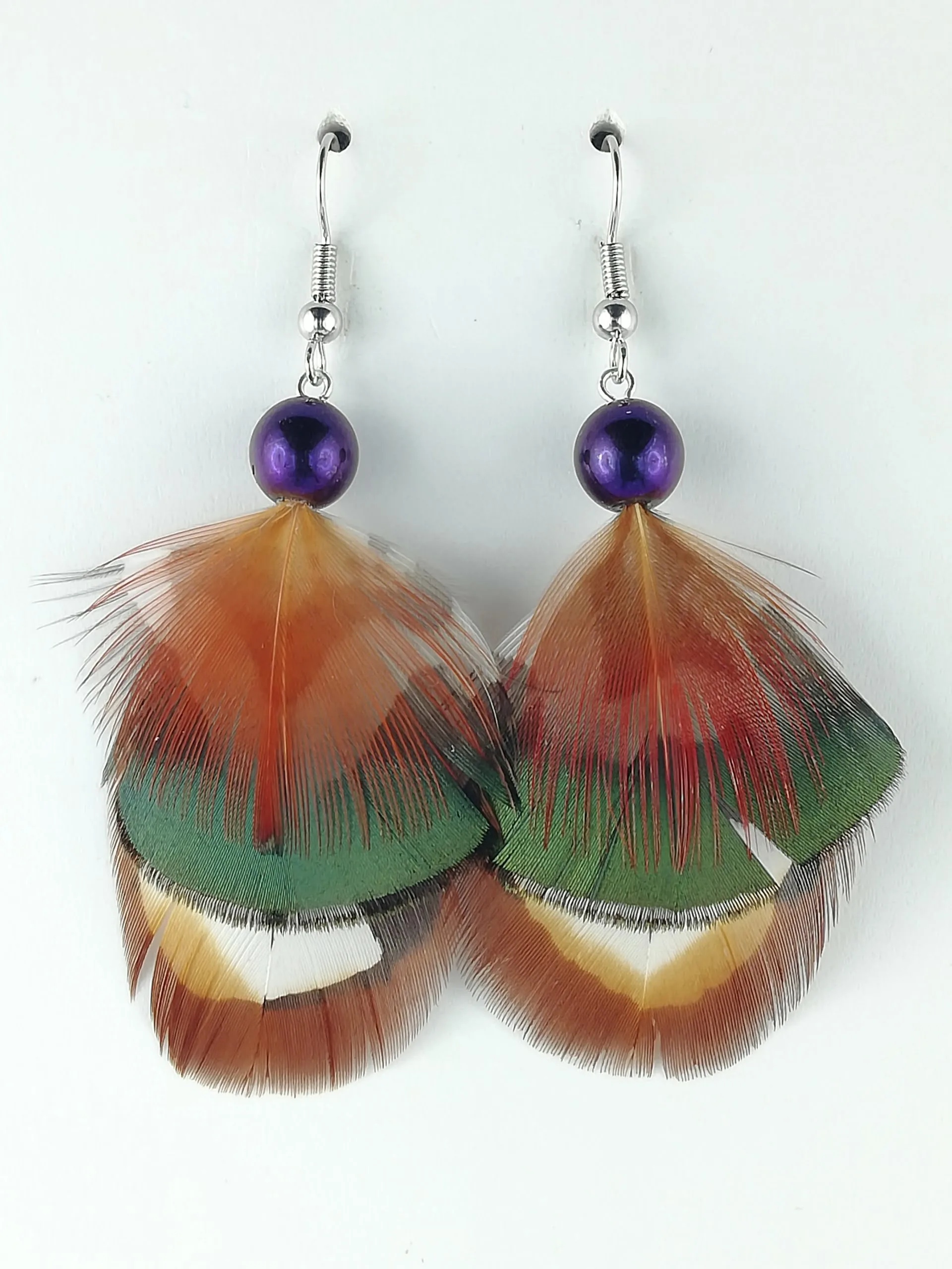 Boucles d'oreilles en plumes de faisan de Colchide, faisan Lady Amherst et tragopan
