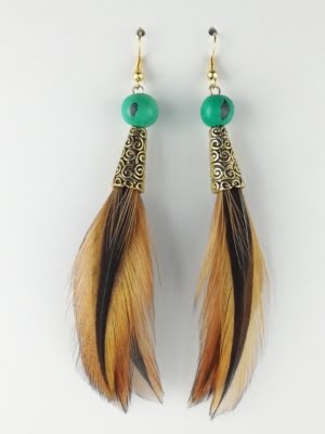 Boucles d’oreilles plumes de coq Brahma