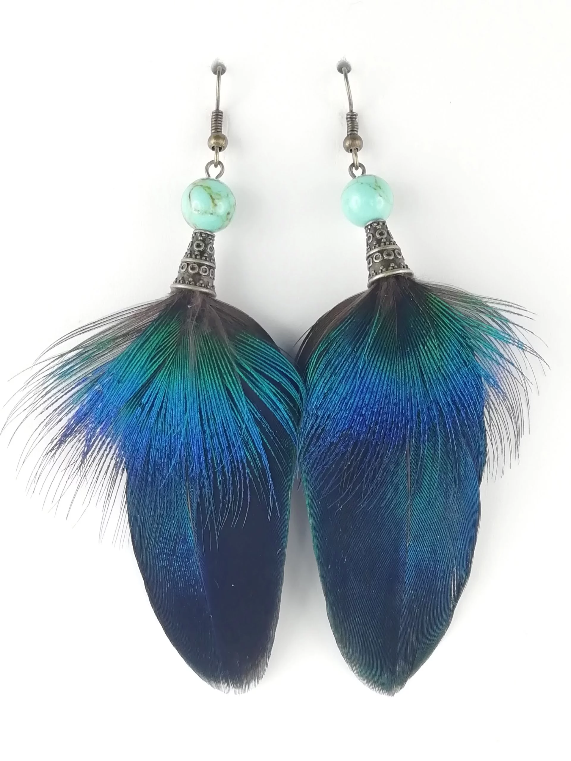 Boucles d’oreilles en plumes de paon