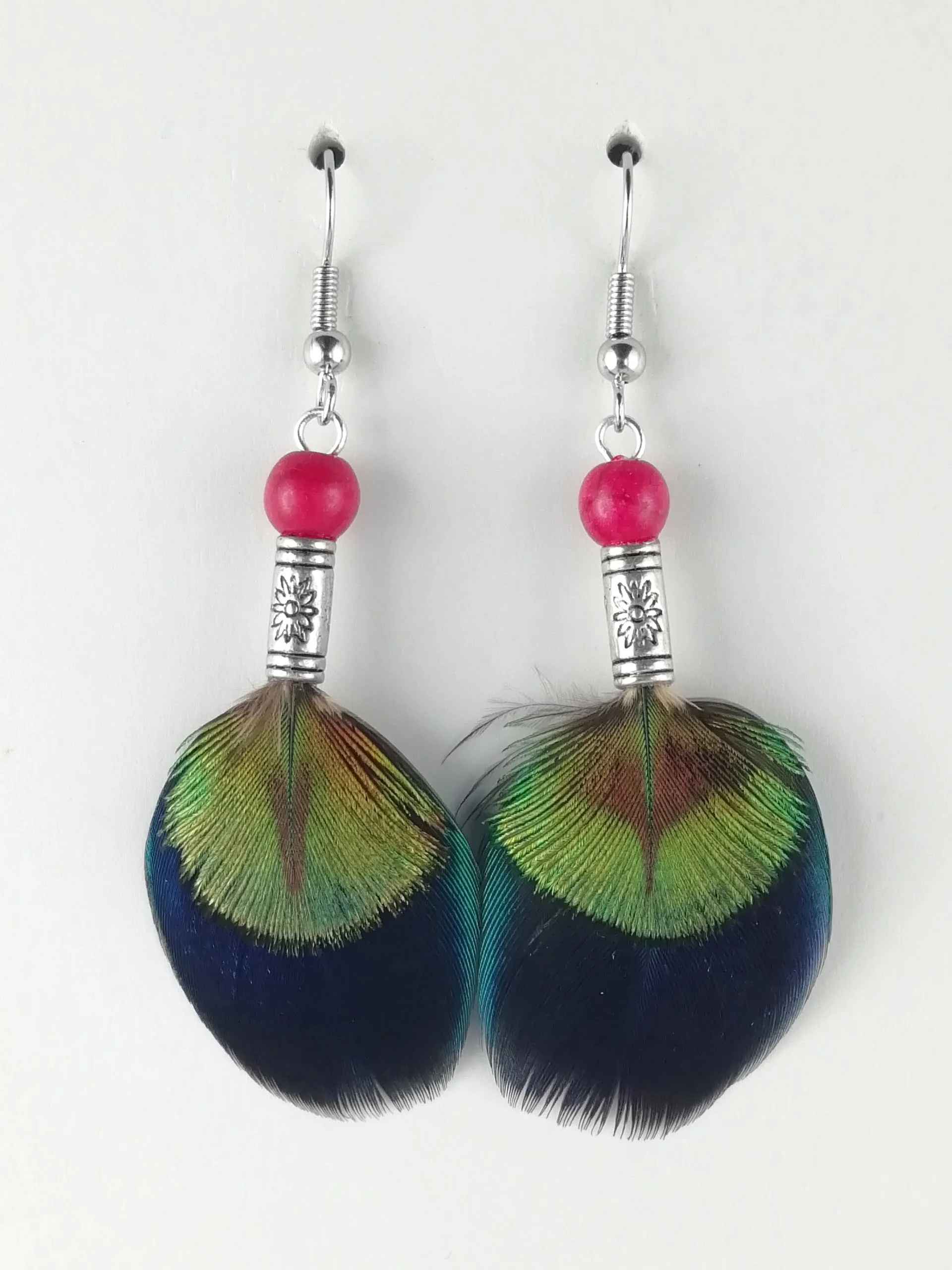 Boucles d’oreilles en plumes de paon