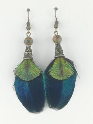 Boucles d’oreilles en plumes de paon