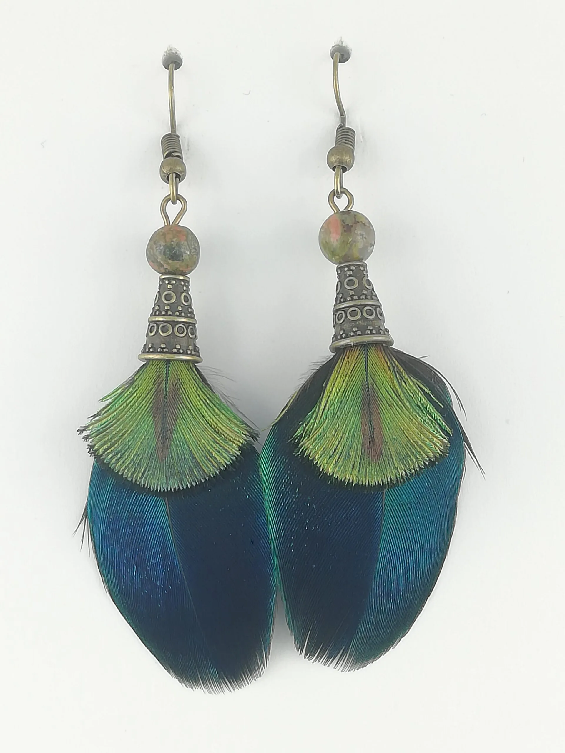 Boucles d’oreilles en plumes de paon